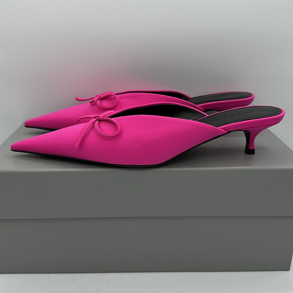 Balenciaga Knife Kitten Heel Bow Mule Pink Size 37 EU / 7 US NIB - Picture 3 of 15